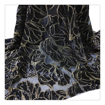 fleur jacquard tissu vêtements accessoires tissu à paillettes pour sublimation or noir