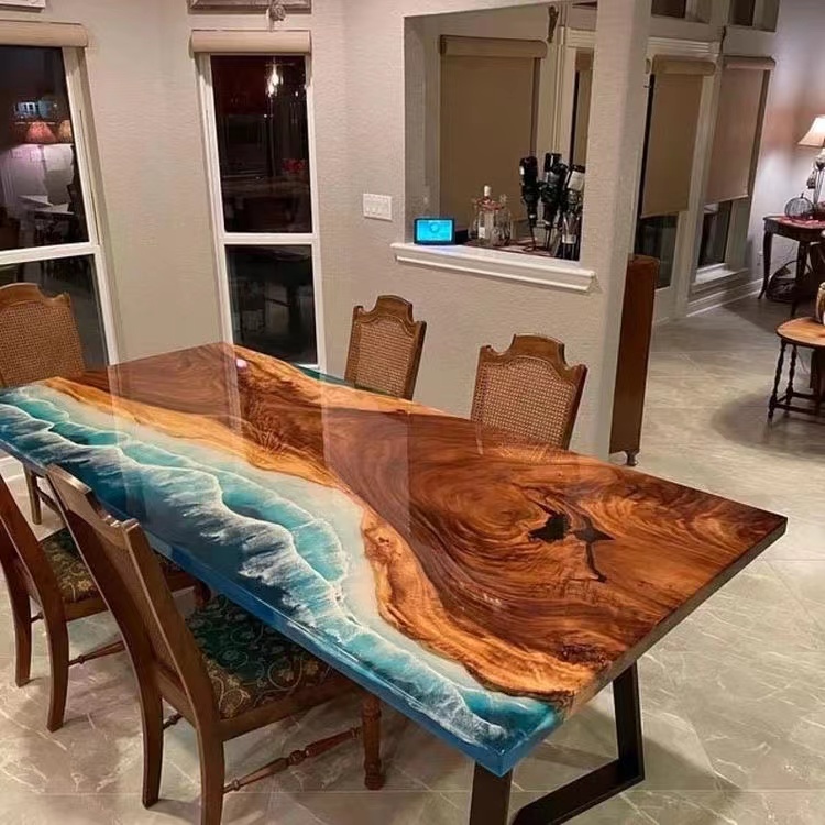 Home meubels directe massief walnoothout restaurant keuken rivier eettafel epoxy hars plaat