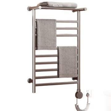 9-Bar Wall-Mounted Heated Towel Rack with Top Shelf and Temperature Control - Plug-in Bathroom Towel Warmer