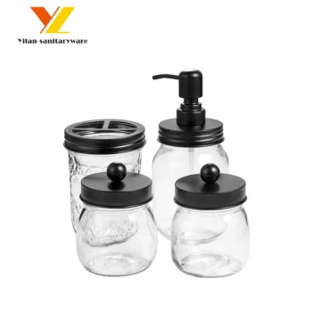Black Glass Bathroom Toothbrush Holder and Soap Dispenser Set