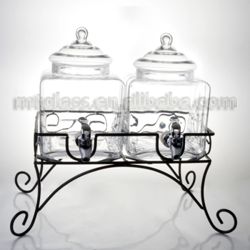 double twins clear glass beverage with metal stand with lids