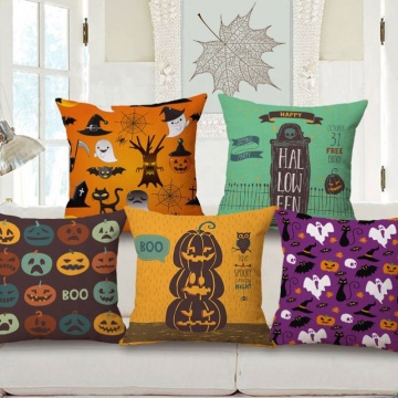 Halloween Decorative Pillow Cases: 45x45cm Polyester Cushion Cover for Sofa, Chair, Home Decor in Black and Yellow