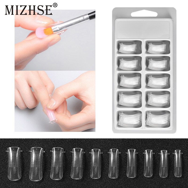 MIZHSE 100pcs Quick Building Mold Tips Nail Form For Finger Nail Extension 10 Sizes Acrylic Nail Tip UV Bulider Gel Polish