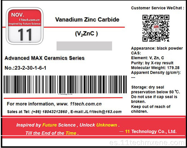 Superfine vanadium zinc carbono max v2znc polvo