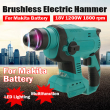 18V Electric Hammer Impact Drill Rechargeable Cordless Hammer Drill Multifunction LED Lights Power tools For Makita Battery