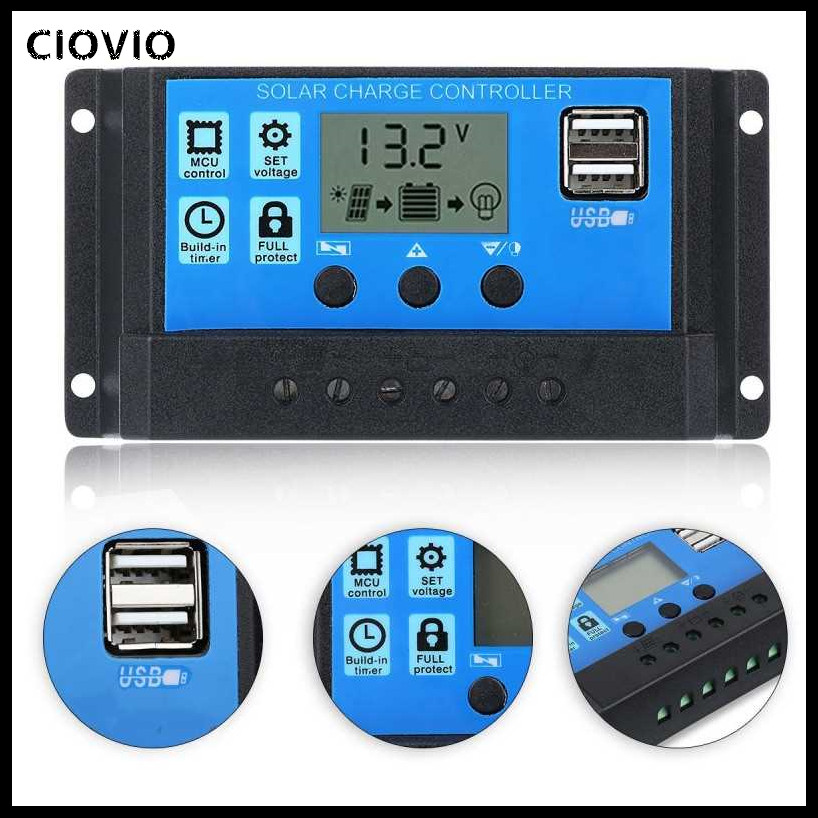 24V 12V Auto Solar Panel Battery Charge Controller 30A 20A LCD Solar Collector Regulator with Dual USB Solar Controller