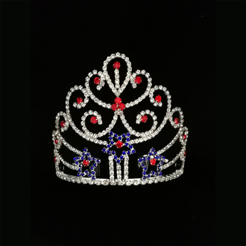 Corona de desfile de tiara de estrella azul roja para patriótico