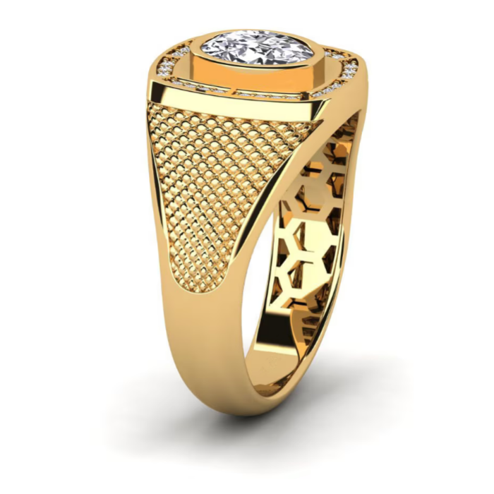 Stylový pánský oválný 18K zlatý laboratorní diamantový prsten