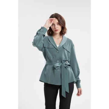 Women's front button lapel long sleeve blouse