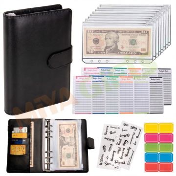 Black A6 Custom Cash Envelope System Budget Planner Binder with Zippered Pouch