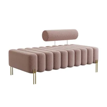 Modern Gold Metal Legs Pink Boucle Fabric Channel Shape Design Ottoman Lounge Sofa for Events and Weddings