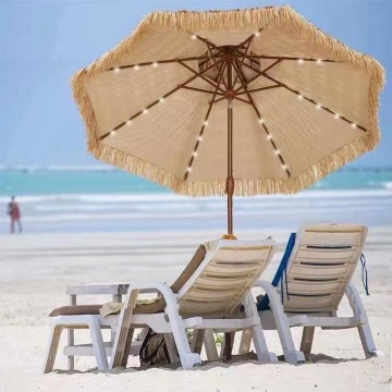 Luxury Custom Wooden Beach Umbrella with Tassels