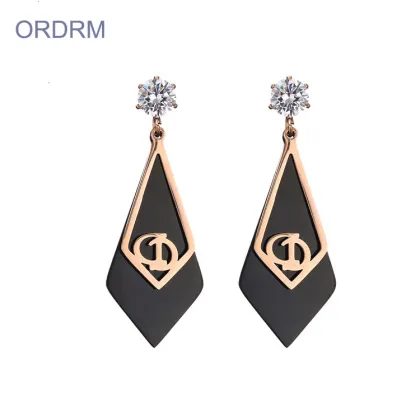 Fashion Rose Gold And Black Zircon Stone Earrings