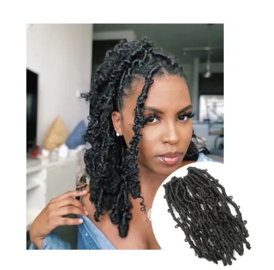 Butterfly Locs Crochet Hair 12 inch Distressed Faux Locs Pre looped Messy Butterfly Bob Locs Crochet Synthetic braiding hair