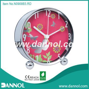 4\" Iron Decorative Table Alarm Clock with Butterfly Image