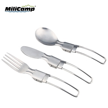 Low MOQ Custom Logo Edelstahl Faltbar Besteckset für Reisen und Camping