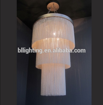 Modern interior design fancy metal silver chain chandelier