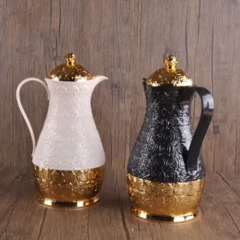 High-Quality 1000ml Aabic Style Turkish Thermos Bottle Coffee Pot Set with Gold Lid
