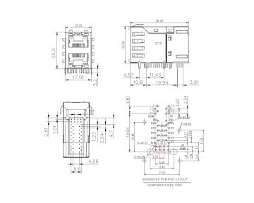 RJ45 2X1 PORT WITH LED WITH EMI POE