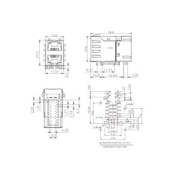 RJ45 2X1 PORT WITH LED WITH EMI POE