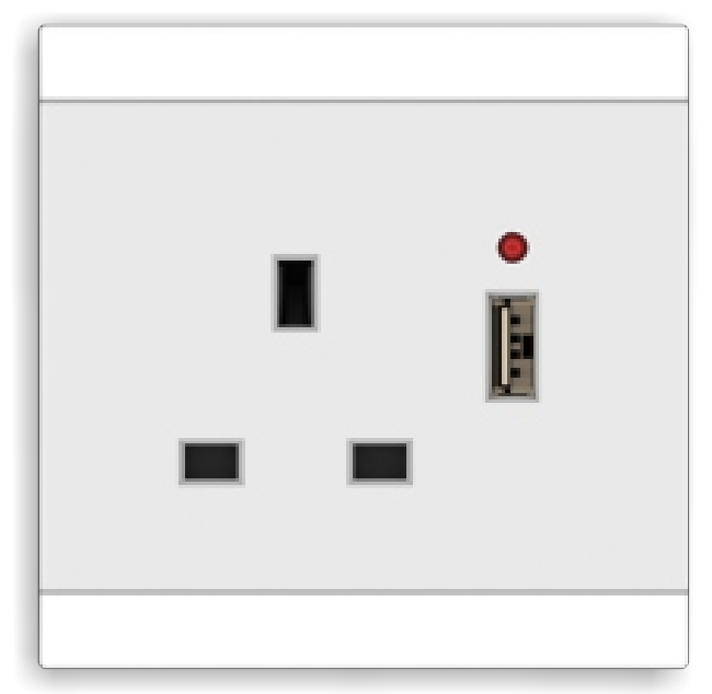 13A square socket with one gang USB