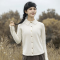 Women's blouse collar wool knit cardigan