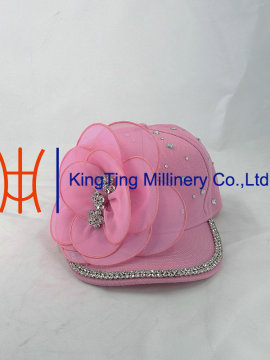 Girls Pink baseball hat/cap and hat / plain snapback hats wholesale with flower trimmings