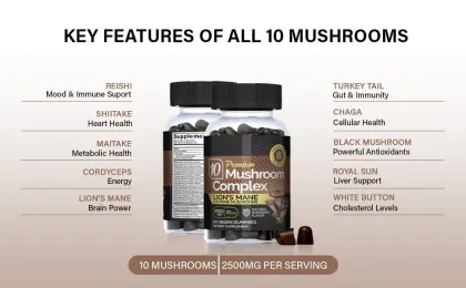 10 Mushroom Gummies Energy Immune Defense Brain Focus