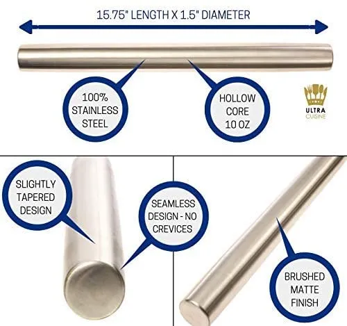 Professional French Stainless Steel Rolling Pin for Baking