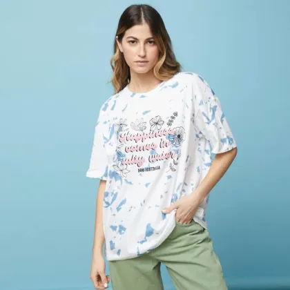 Womens Casual Tie Dye Print Short Sleeve T-Shirt