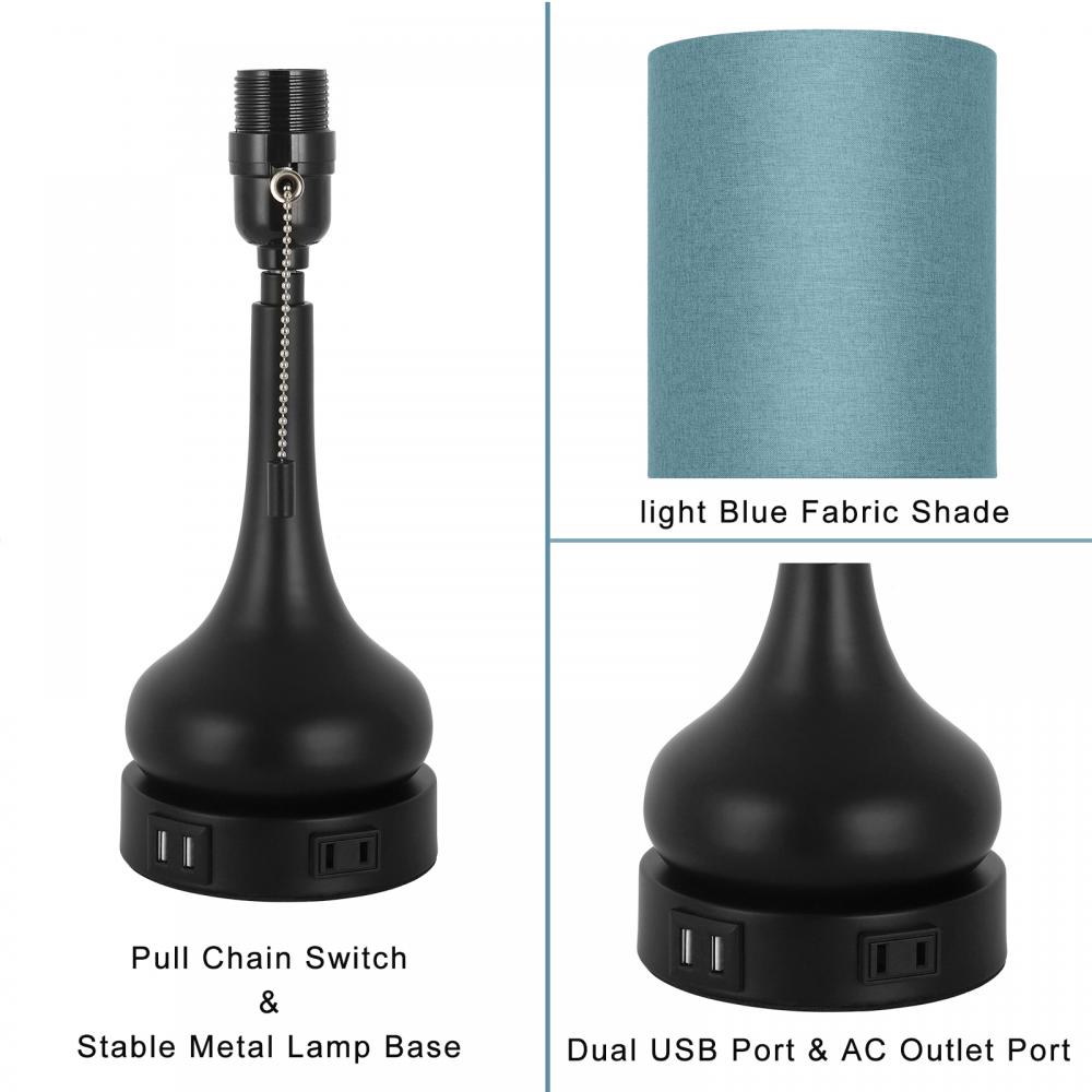 Black Metal Base Table Lamp With Charging Ports