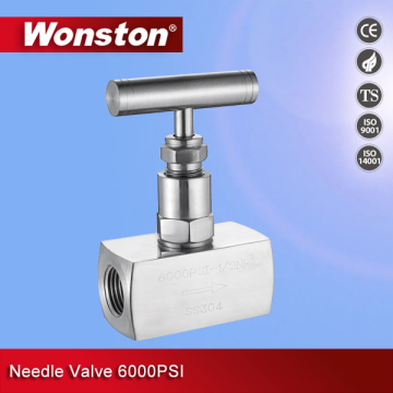 Stainless Steel High Pressure Needle Valve with Female Thread for Gas 6000psi