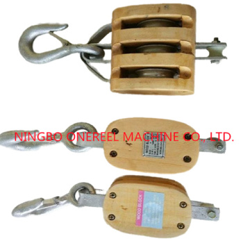 Triple Wheel Wooden Pulley Block