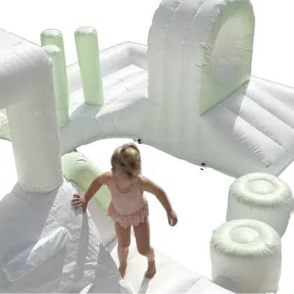 White Outdoor Inflatable Obstacle Race and Soft Play Equipment, Including Water Slide Pools for Kindergartens