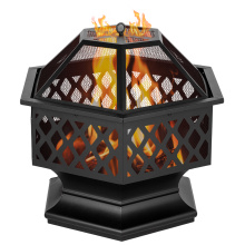 Portable Courtyard Metal Fire Pit 24" Hexagonal Shaped Iron Brazier Wood Burning Fire Pit Decoration for Backyard Poolside