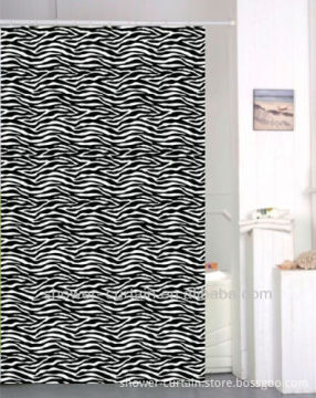 polyester fabric blalck and white colour printed pattern shower curtain