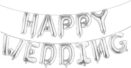 Silver Happy Wedding Banner Balloons
