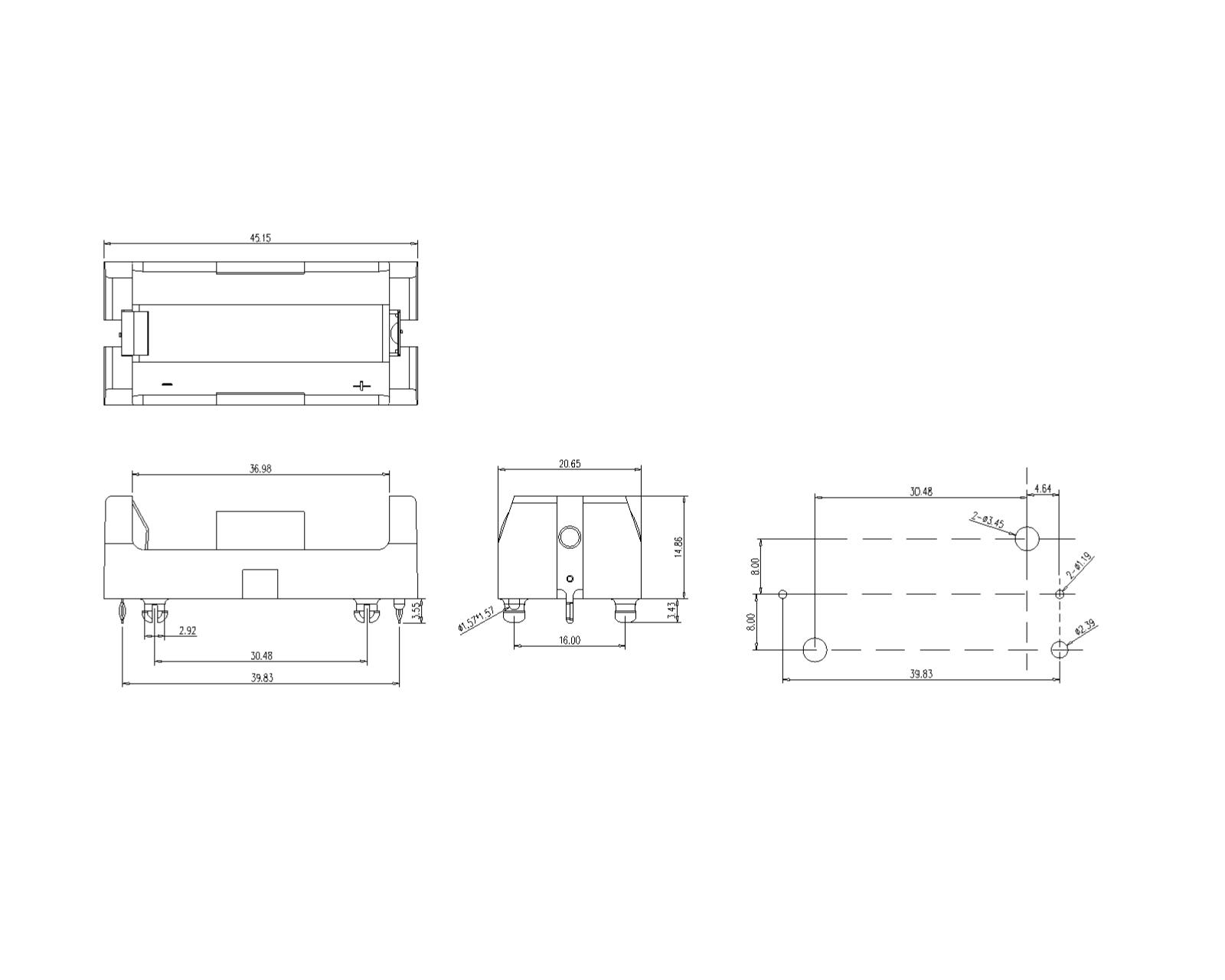 BBC-S-SN-A-095P Single Battery Holder For 18350 THM