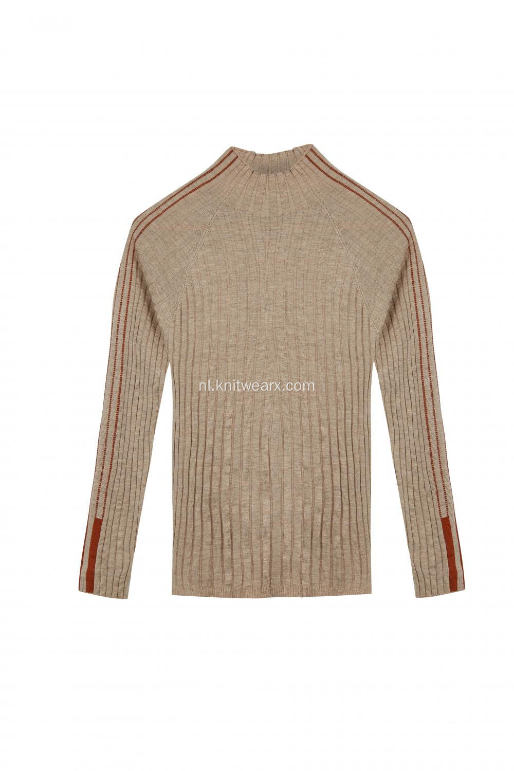 Gebreide, volledig geribbelde, rekbare mock-neck pullover voor dames