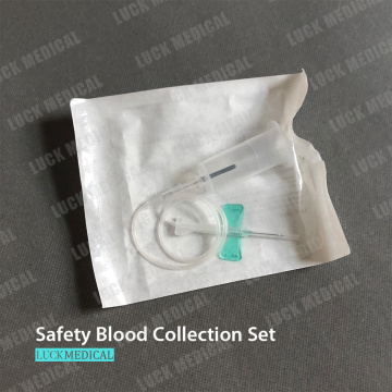 Zestaw zbierania krwi w zakresie bezpieczeństwa z wcześniej przywiązanym uchwytem