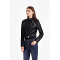 Ladies hot sale leather women jacket with belt
