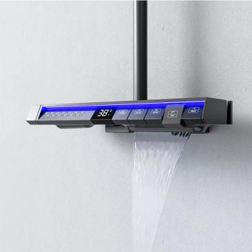 TikTok Hot Sale LED Shower Set with Piano Keys and 5 Functions Brass Thermostatic Bathroom Faucet