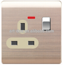 13A Electrical Brushed Golden Single Switched Socket with Neon A66-C12