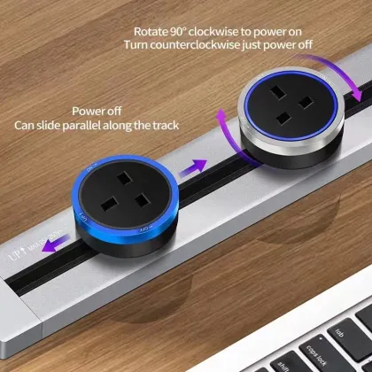 100CM DIN Rail Socket with 32A Switch: Movable Concealed Surface Power Track Socket