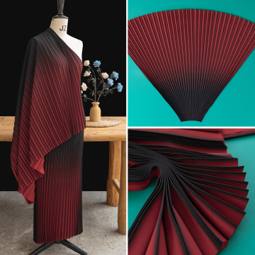 Red and Black Pleated Striped Faux Acetate Skirt with Anti-wrinkle Fabric