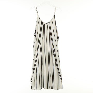 Cetak Viscose Rustic Stripe Long Dress dengan Lining