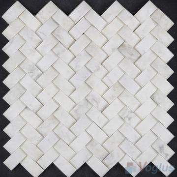 Camber Carrara White Polished Herringbone Marble Mosaic