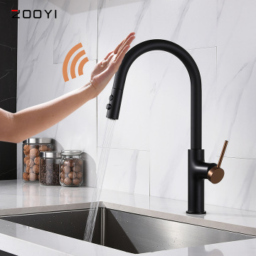 ZOOYI ISO Certified Black Touch Sensor Smart Kitchen Faucet with Pull Down Sprayer