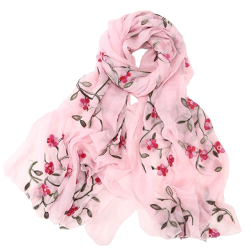 Summer Embroidered Shawl Women's Chiffon Scarf with Flower Pattern