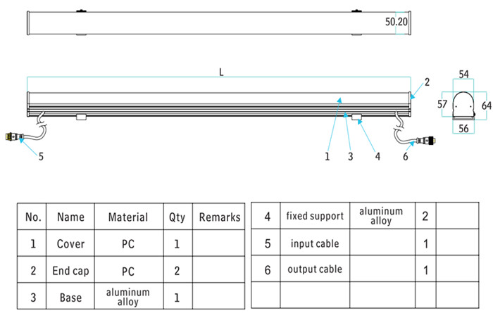 Dimension of DMX LED Tube